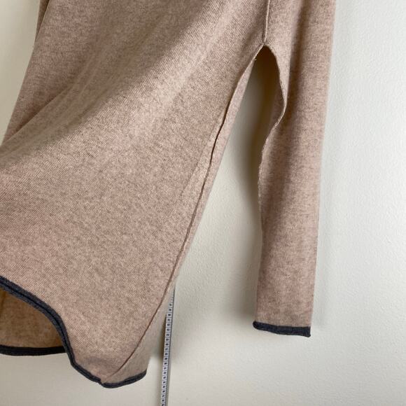 Red Envelope 100% Cashmere Sweater Size L Beige Contrast Trim Tunic Top Casual - Picture 5 of 10